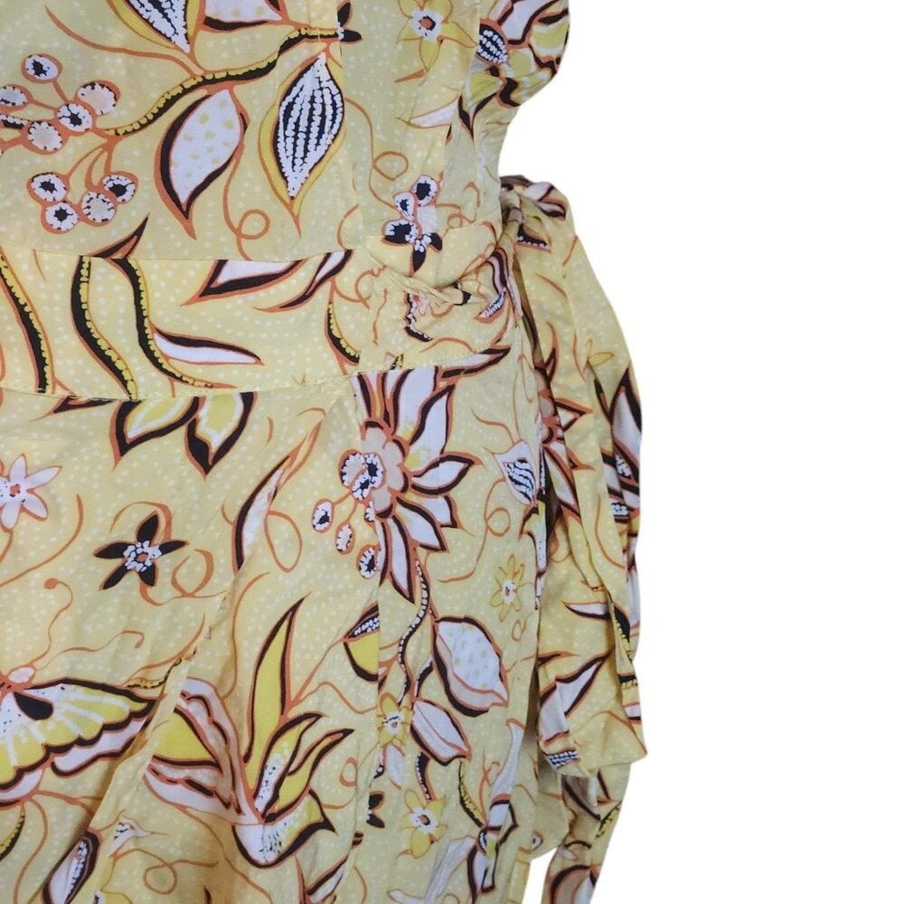 The Kooples Paris Yellow Floral Silky Dress Asymmetrical Ruffle Small NWT $320 - Picture 4 of 8